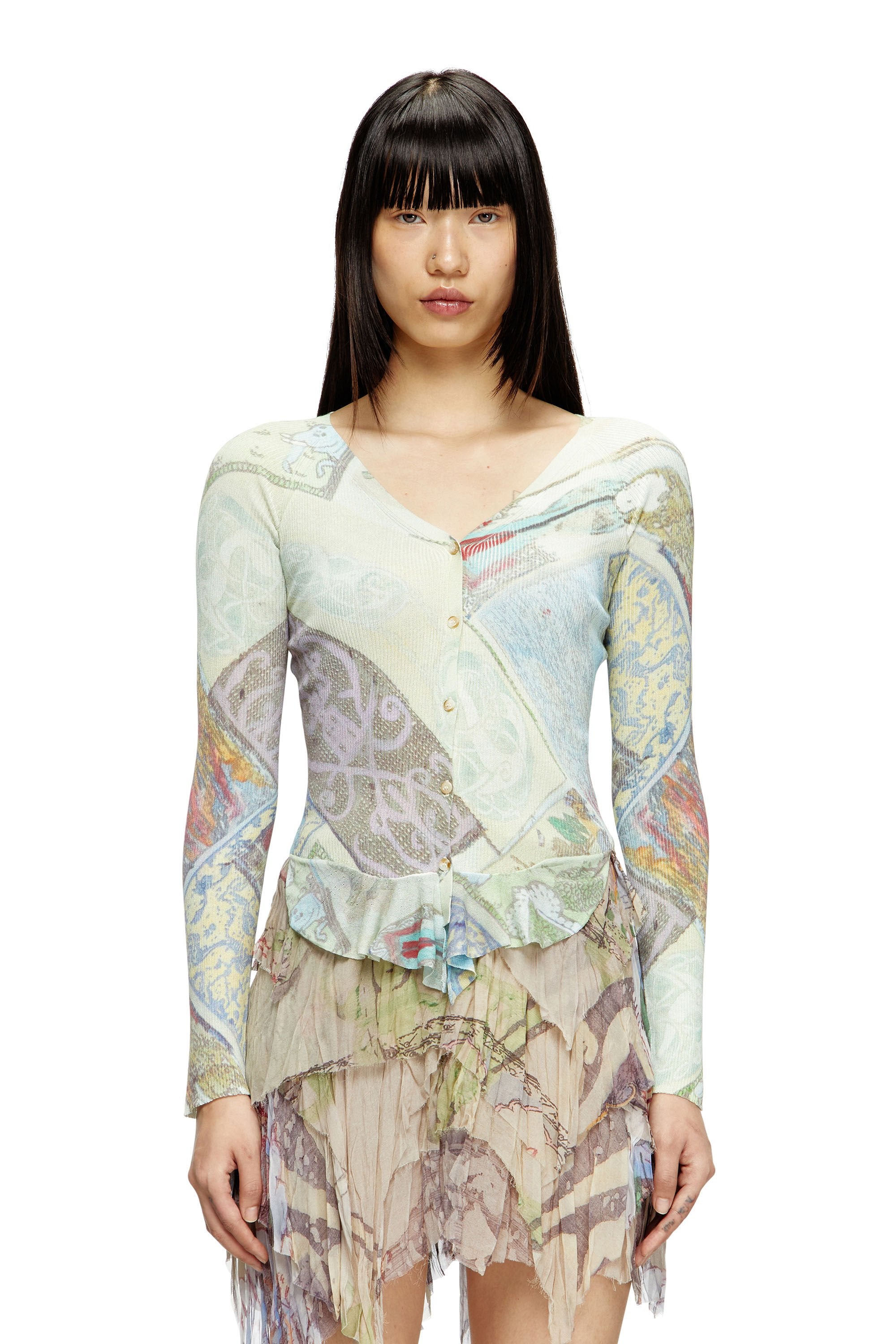 Women's Cropped cardigan with medieval print Multicolor