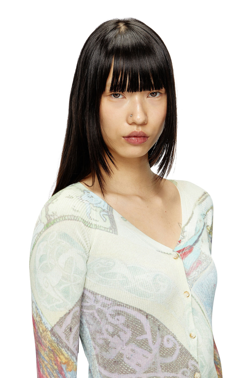 Women's Cropped cardigan with medieval print Multicolor