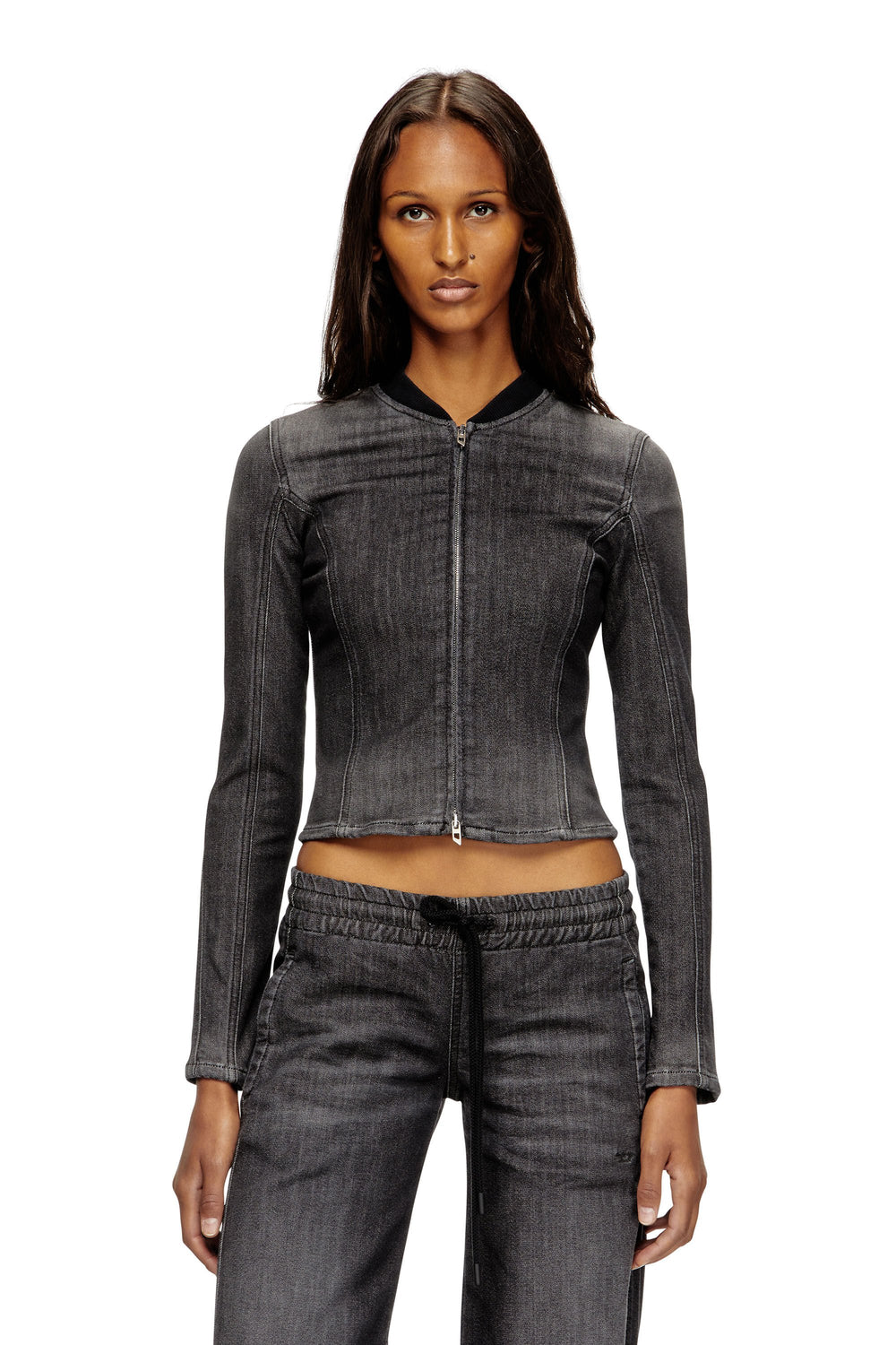 Women's Cropped jacket in monochrome denim Black
