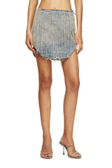 Women's Denim mini skirt with raw edge details Blue