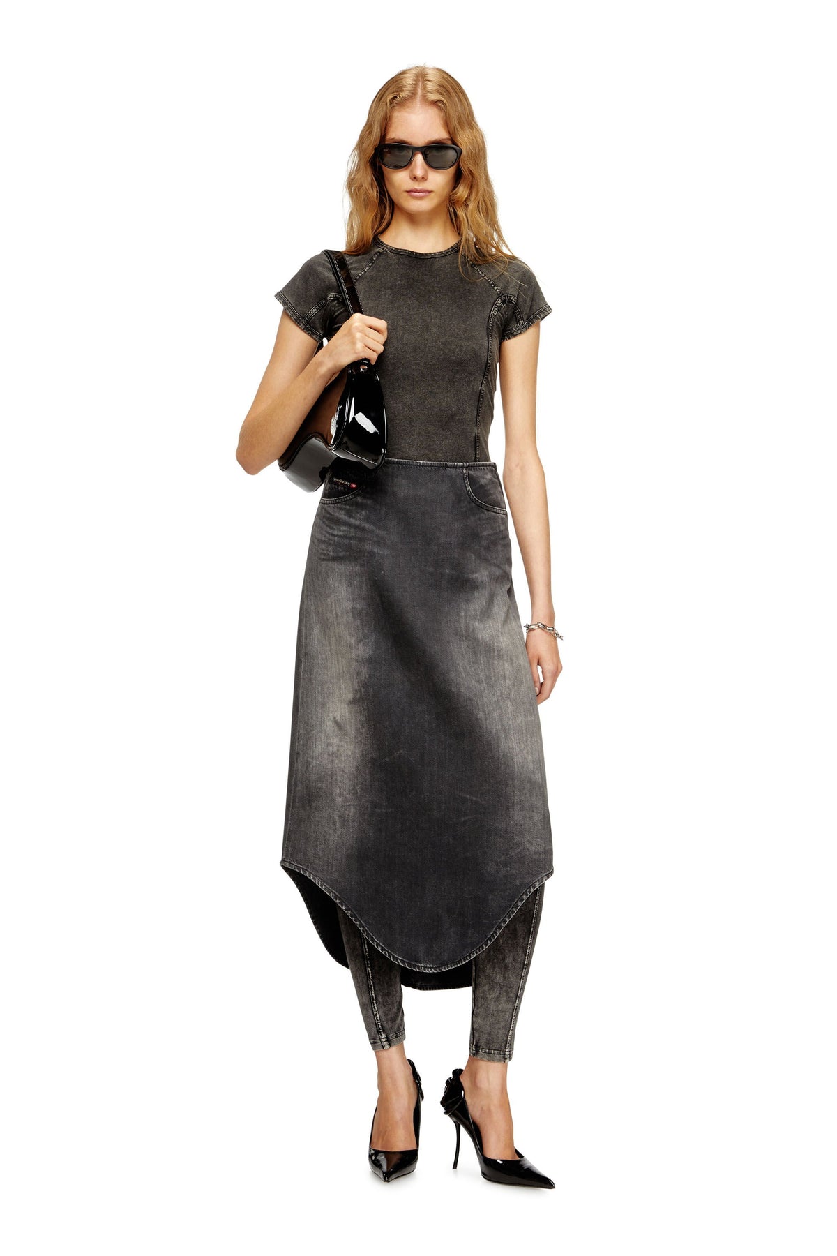 Women's Denim midi skirt with shadow effect Black