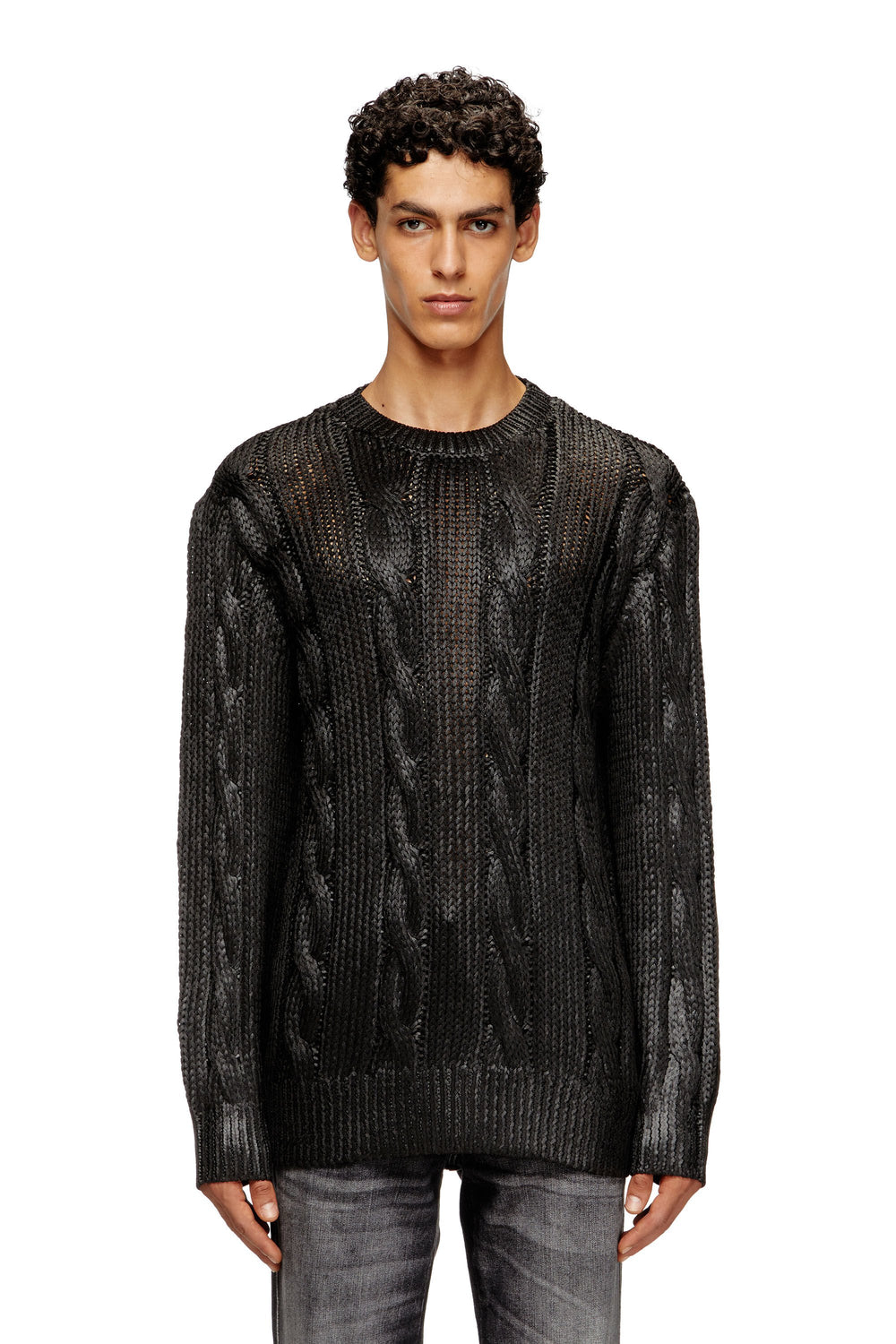 Men's Cable-knit jumper with shiny effect Black