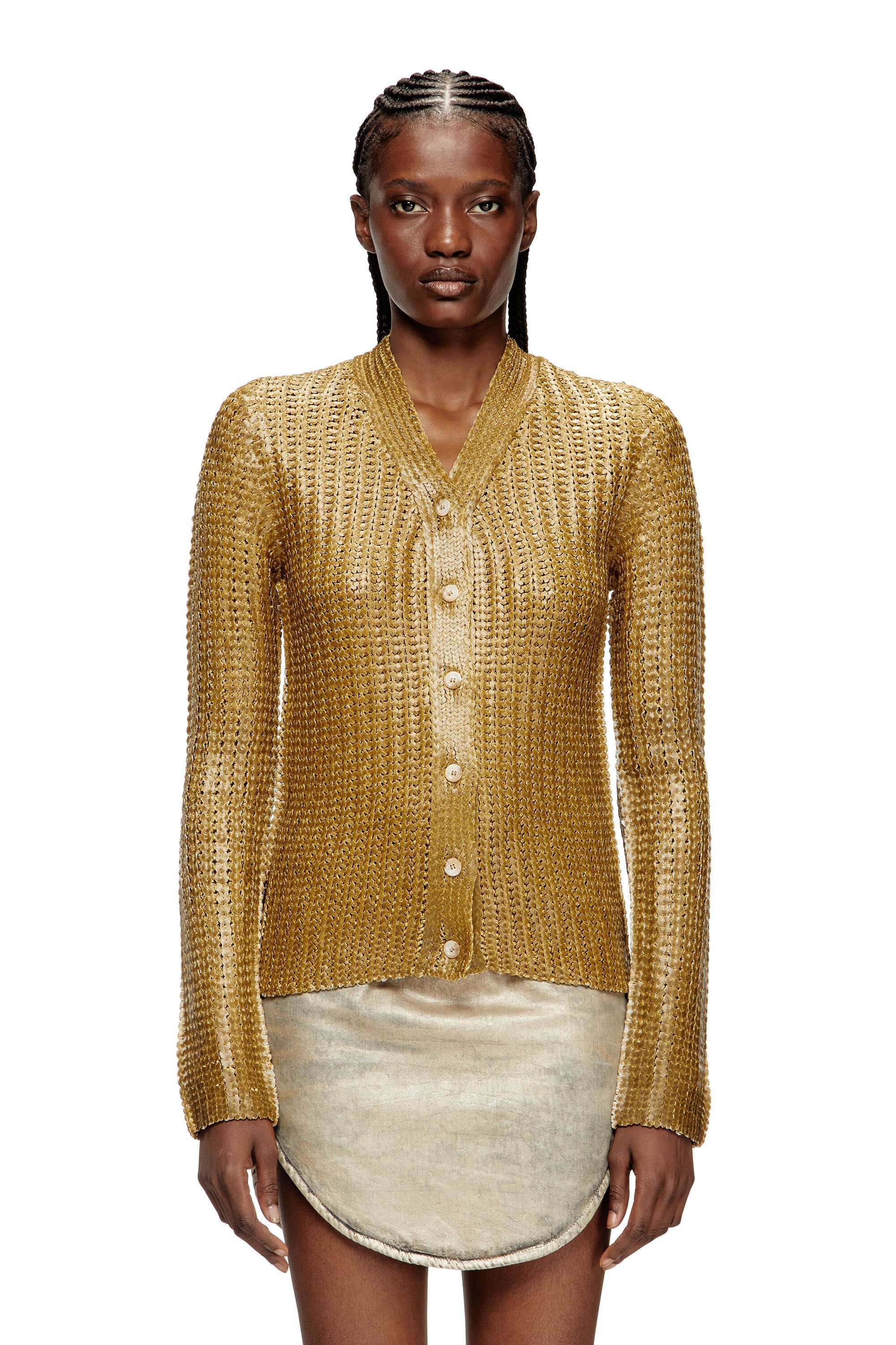 Women's Ribbed cardigan with shiny effect Brown