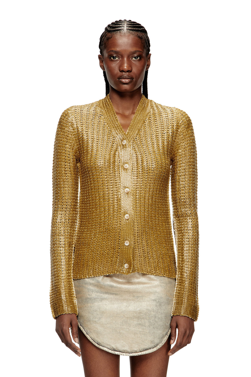 Women's Ribbed cardigan with shiny effect Brown