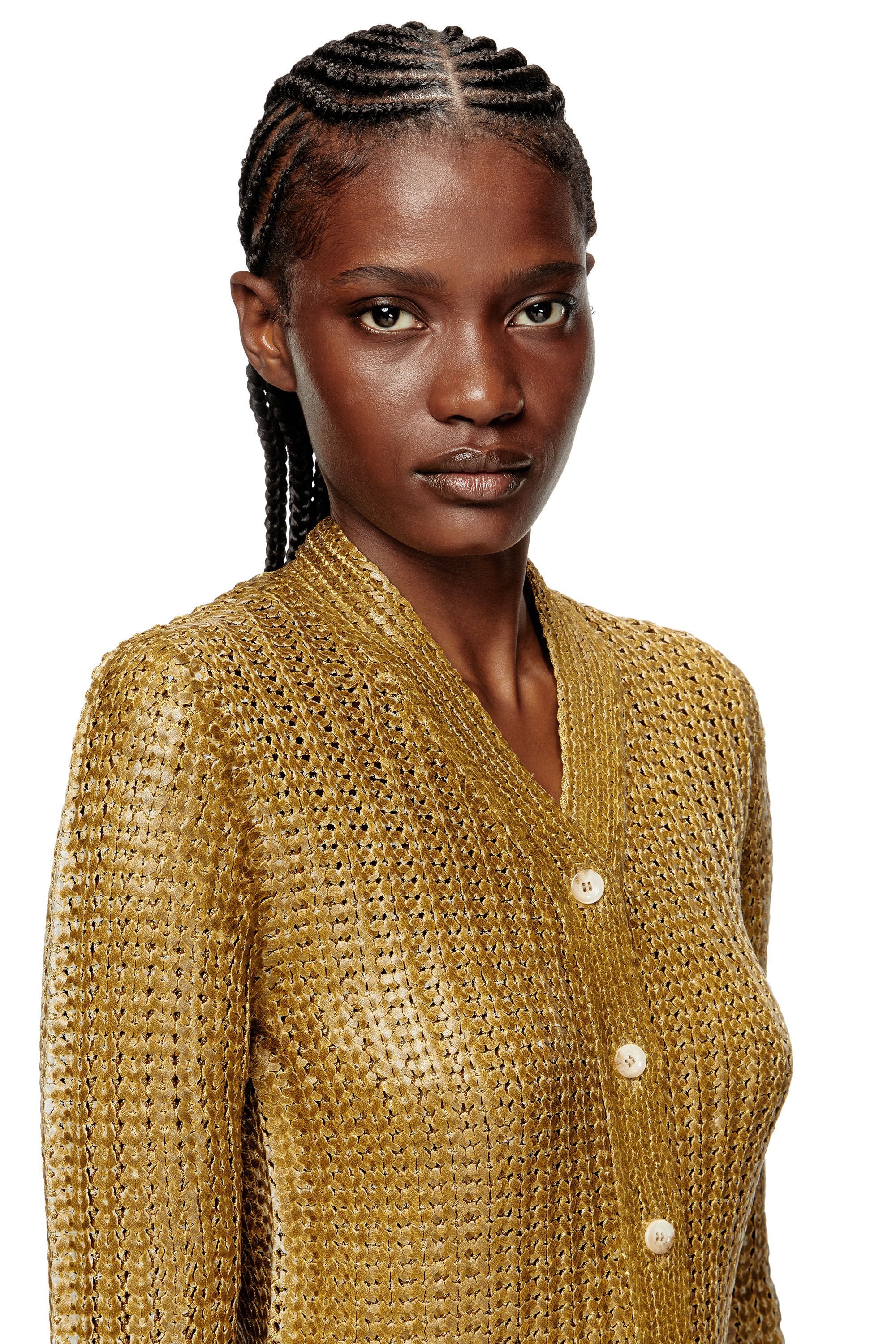 Women's Ribbed cardigan with shiny effect Brown