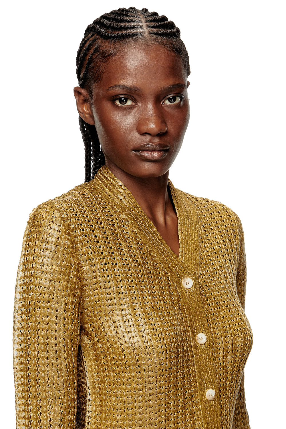 Women's Ribbed cardigan with shiny effect Brown