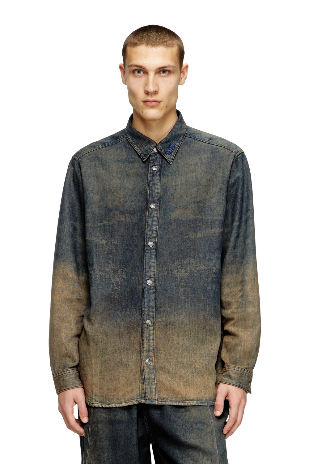 Men's Shirt in fluid shaded denim Blue