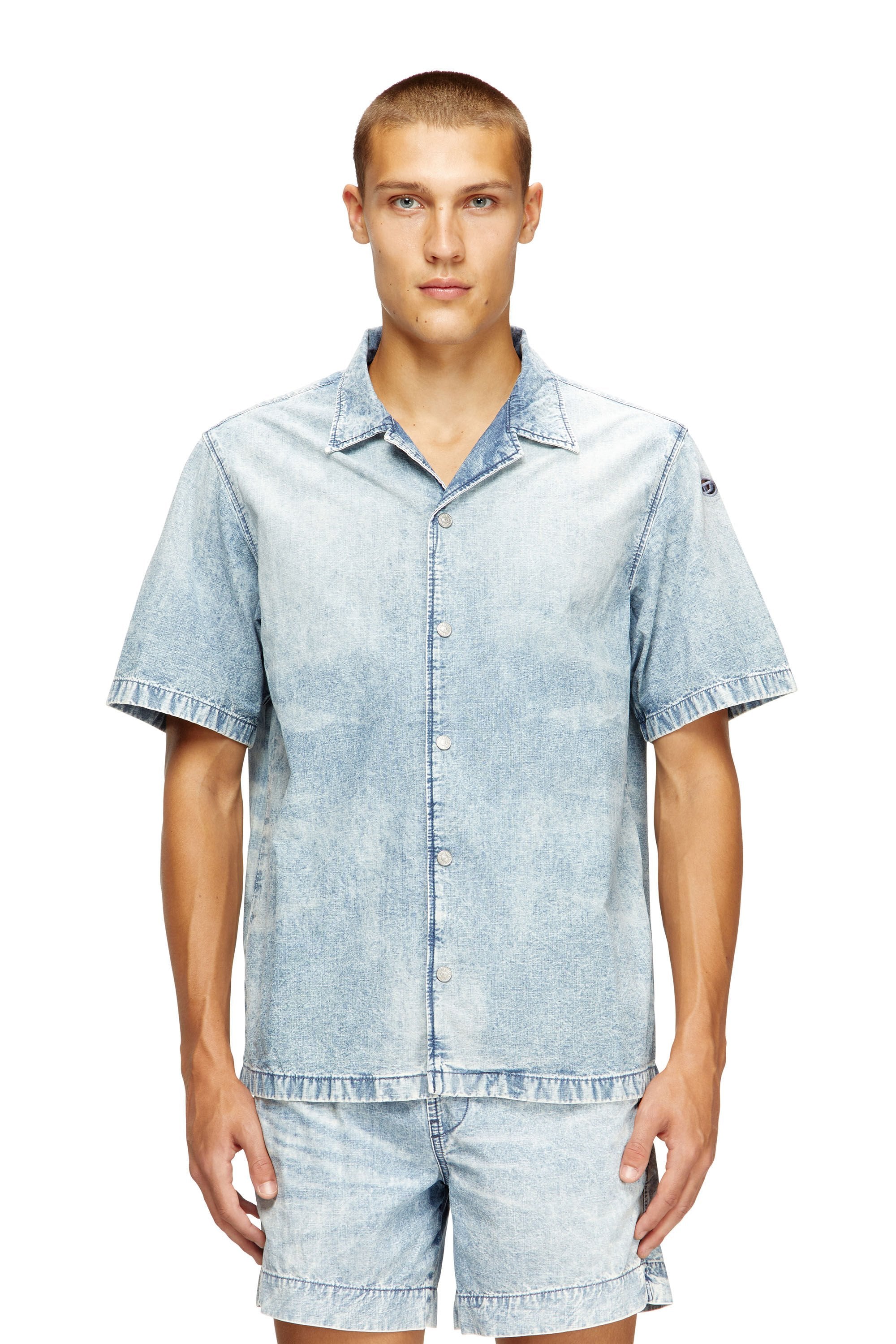 Men's Bowling shirt in marbled denim Blue