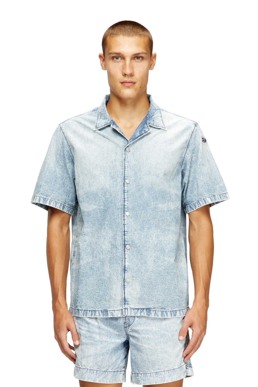 Men's Bowling shirt in marbled denim Blue