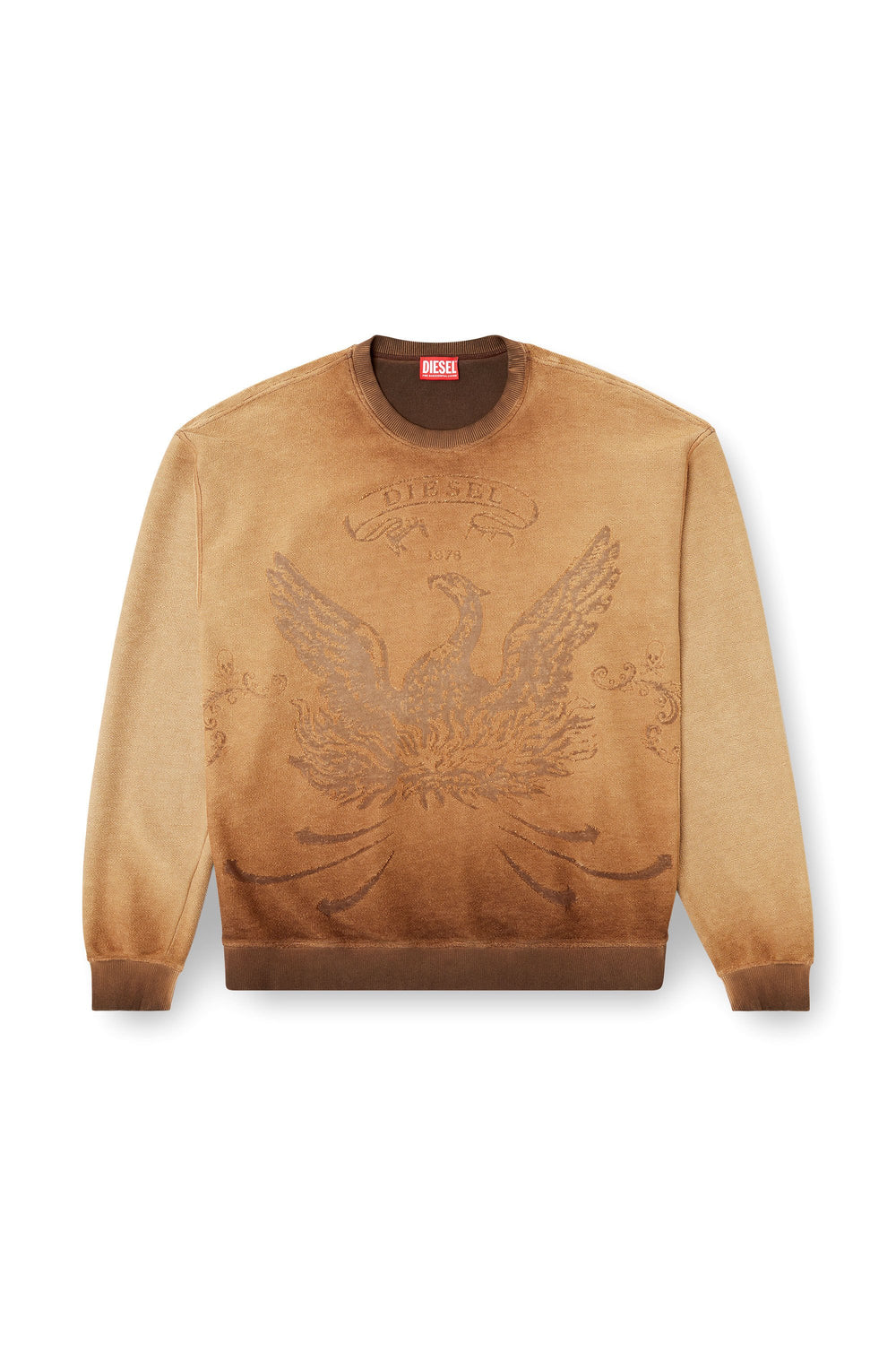 Men's Faded sweatshirt with devoré Phoenix logo Brown