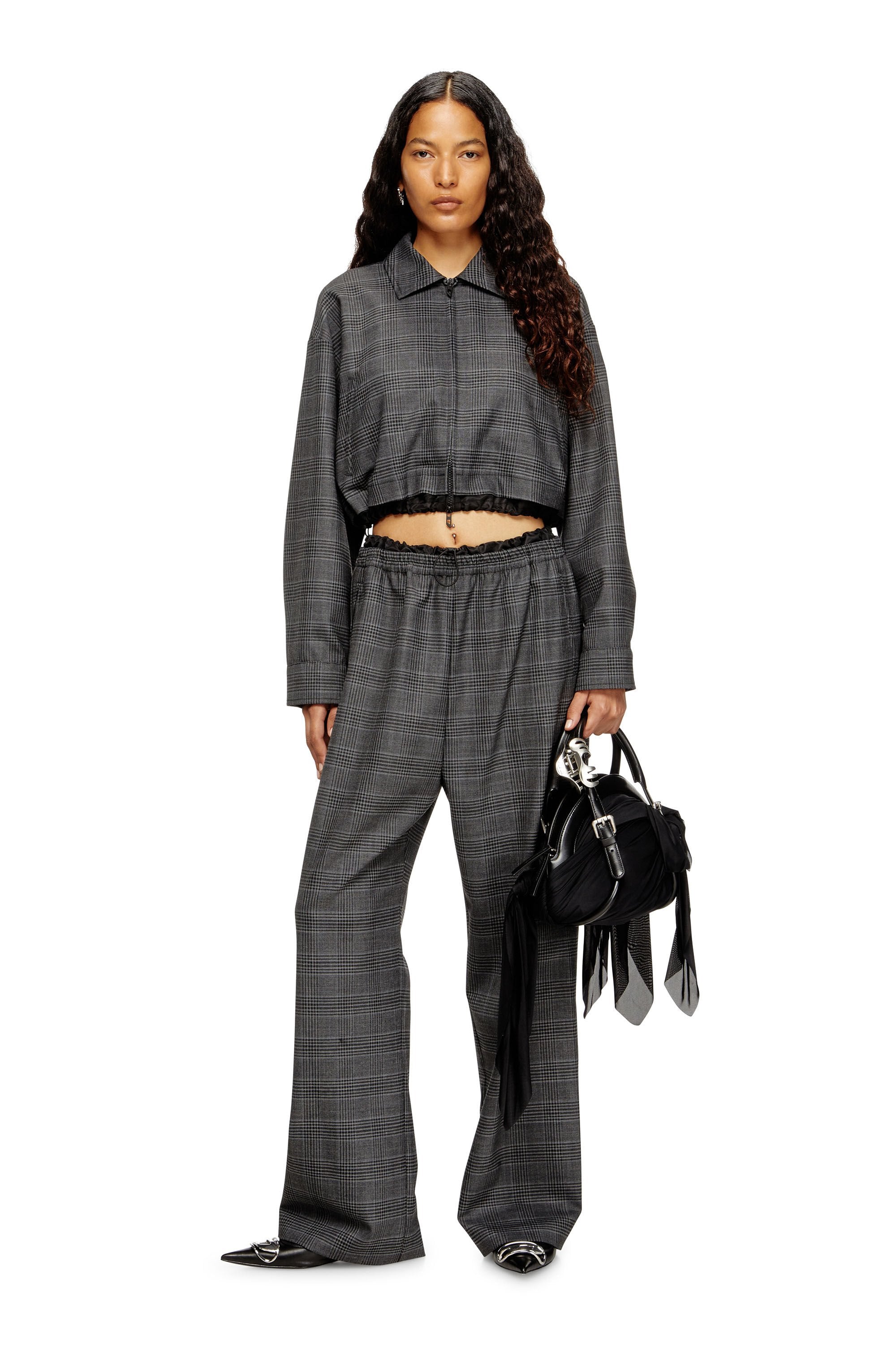 Women's Cropped Prince of Wales wool-blend coach jacket Black