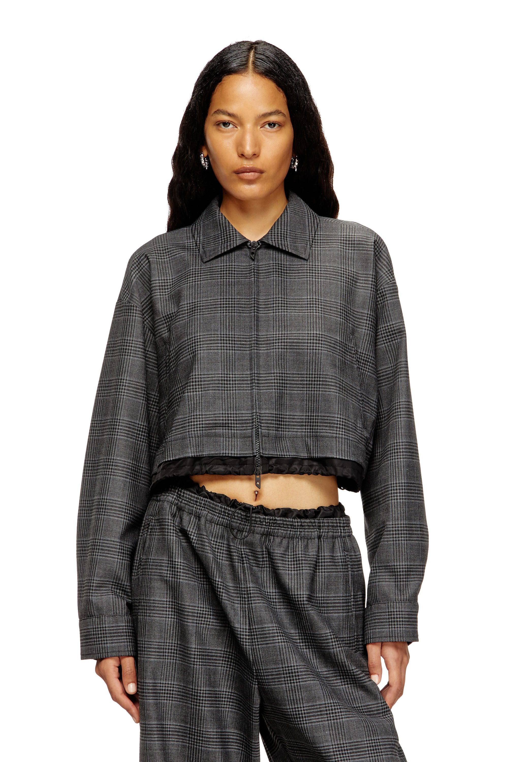 Women's Cropped Prince of Wales wool-blend coach jacket Black