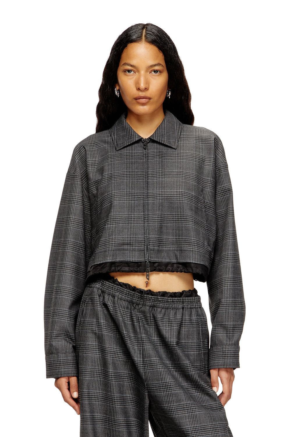 Women's Cropped Prince of Wales wool-blend coach jacket Black