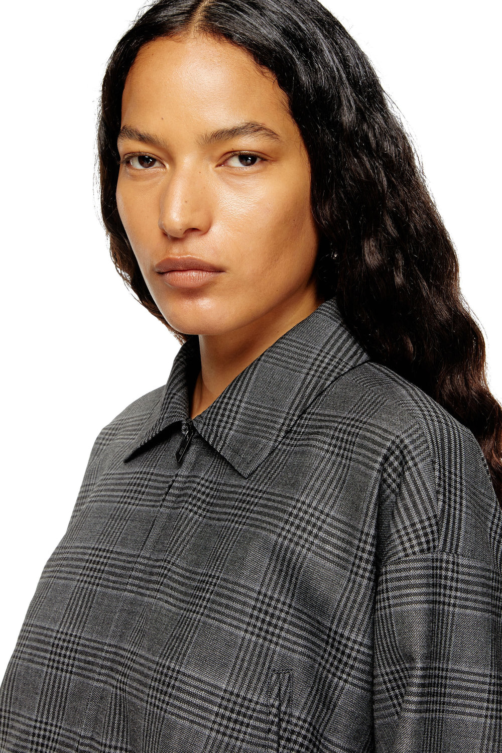 Women's Cropped Prince of Wales wool-blend coach jacket Black