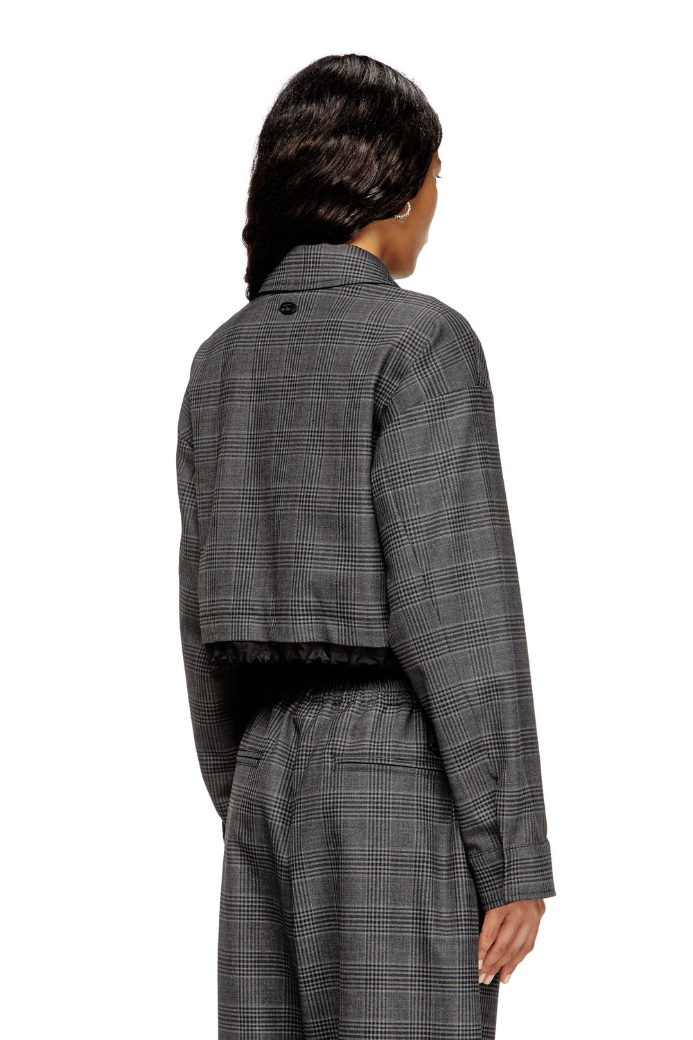 Women's Cropped Prince of Wales wool-blend coach jacket Black