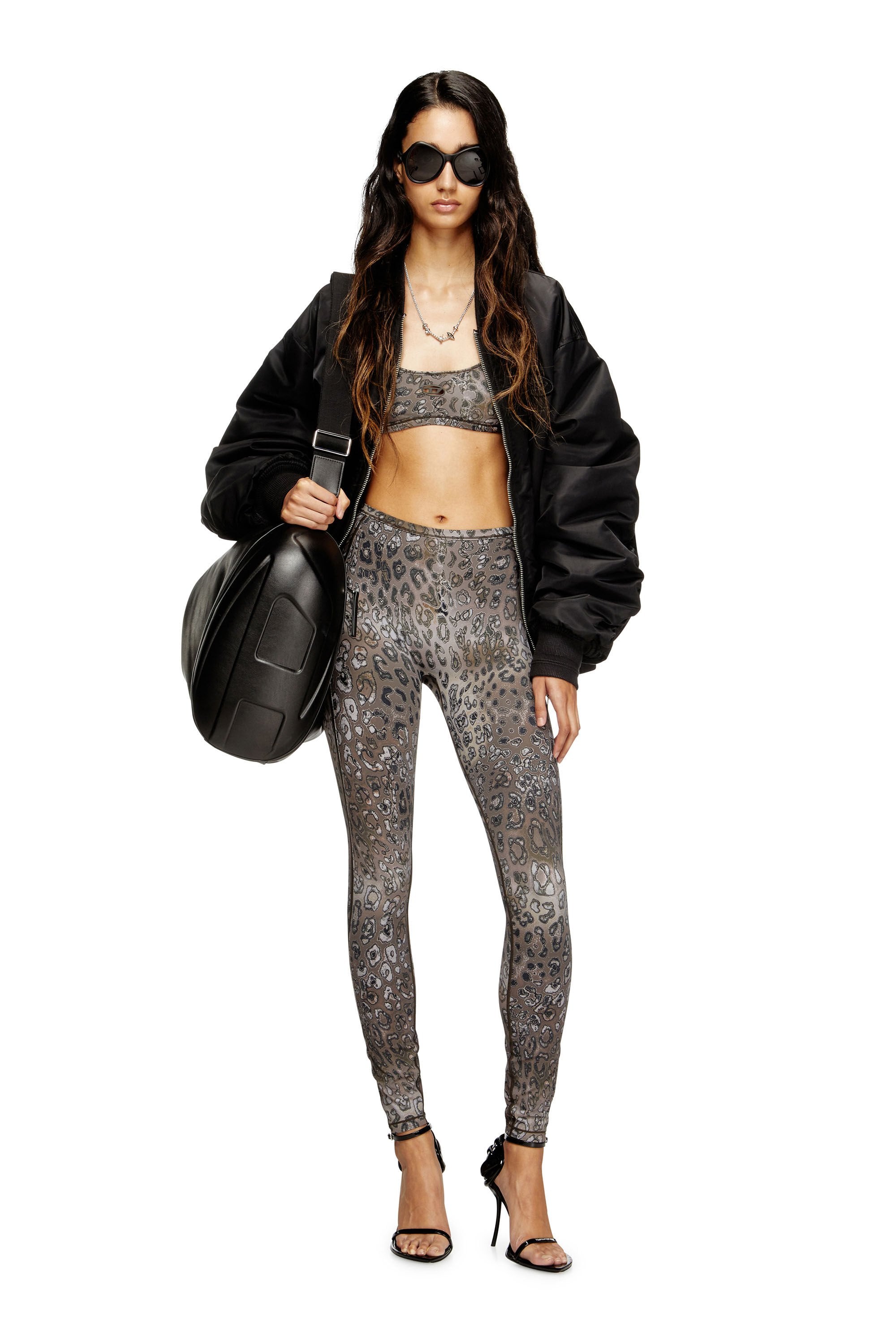 Women's Leopard print nylon sports bra Brown