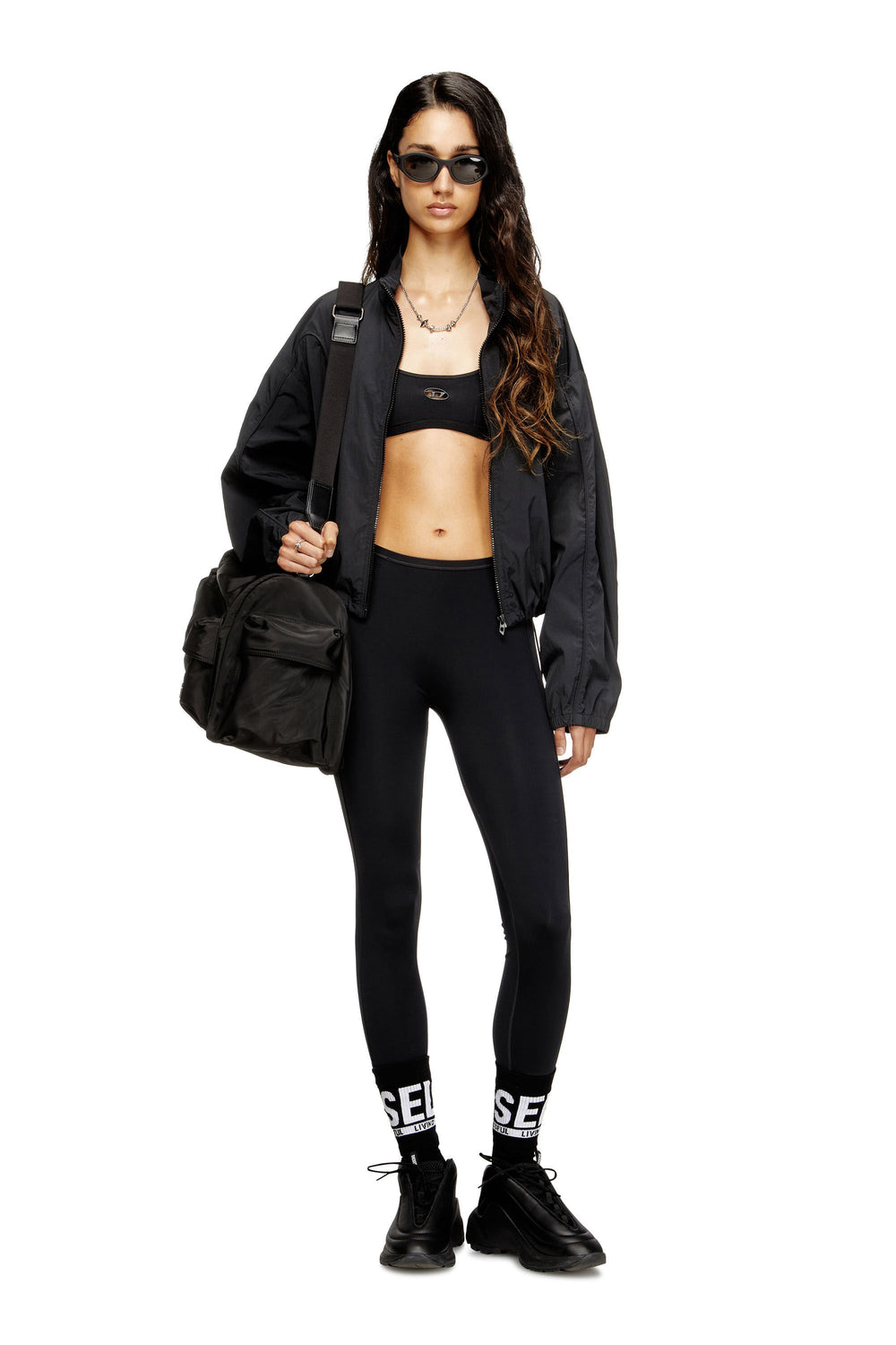 Women's Sports bra with cut-out logo Black