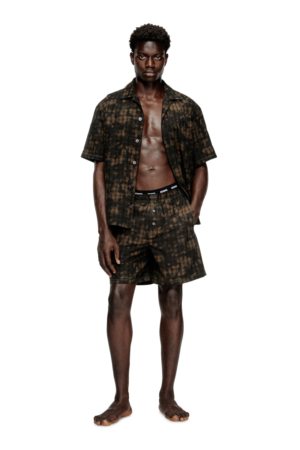 Men's Short pyjamas in cloudy-print check cotton Green