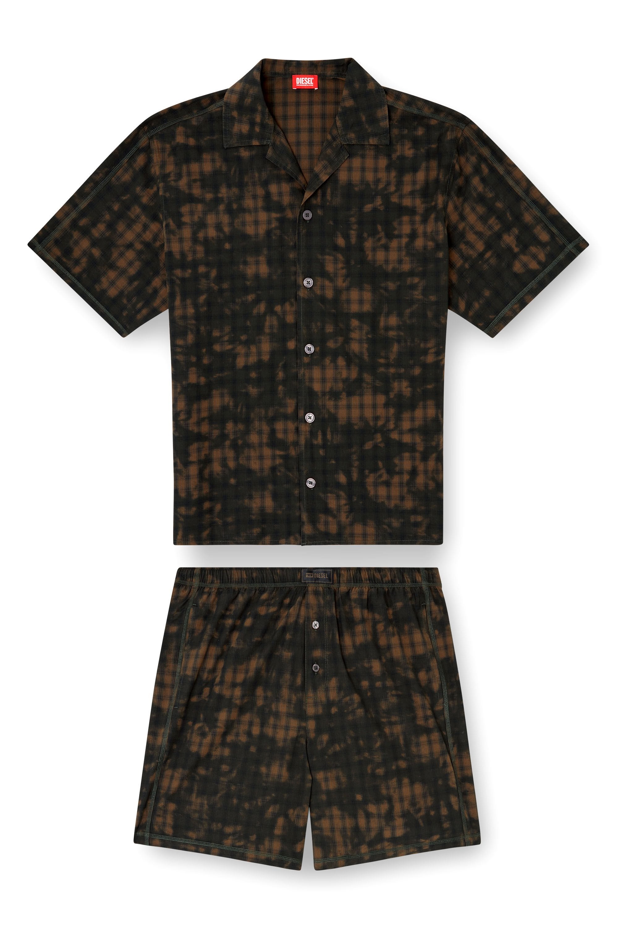 Men's Short pyjamas in cloudy-print check cotton Green