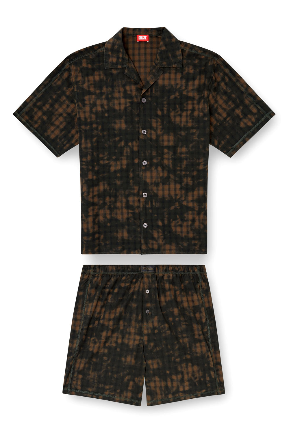 Men's Short pyjamas in cloudy-print check cotton Green