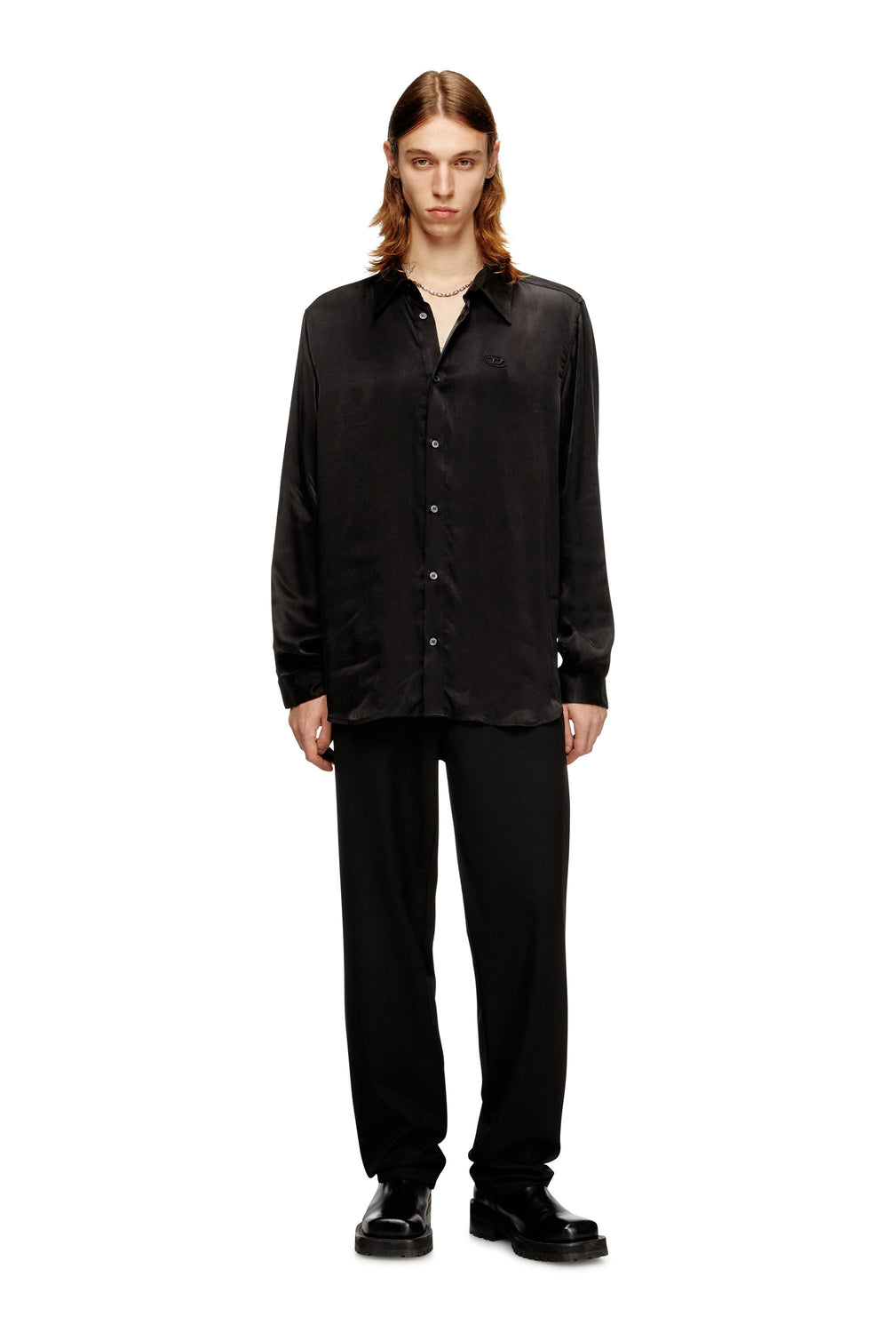 Men's Cupro shirt with embroidered logo Black