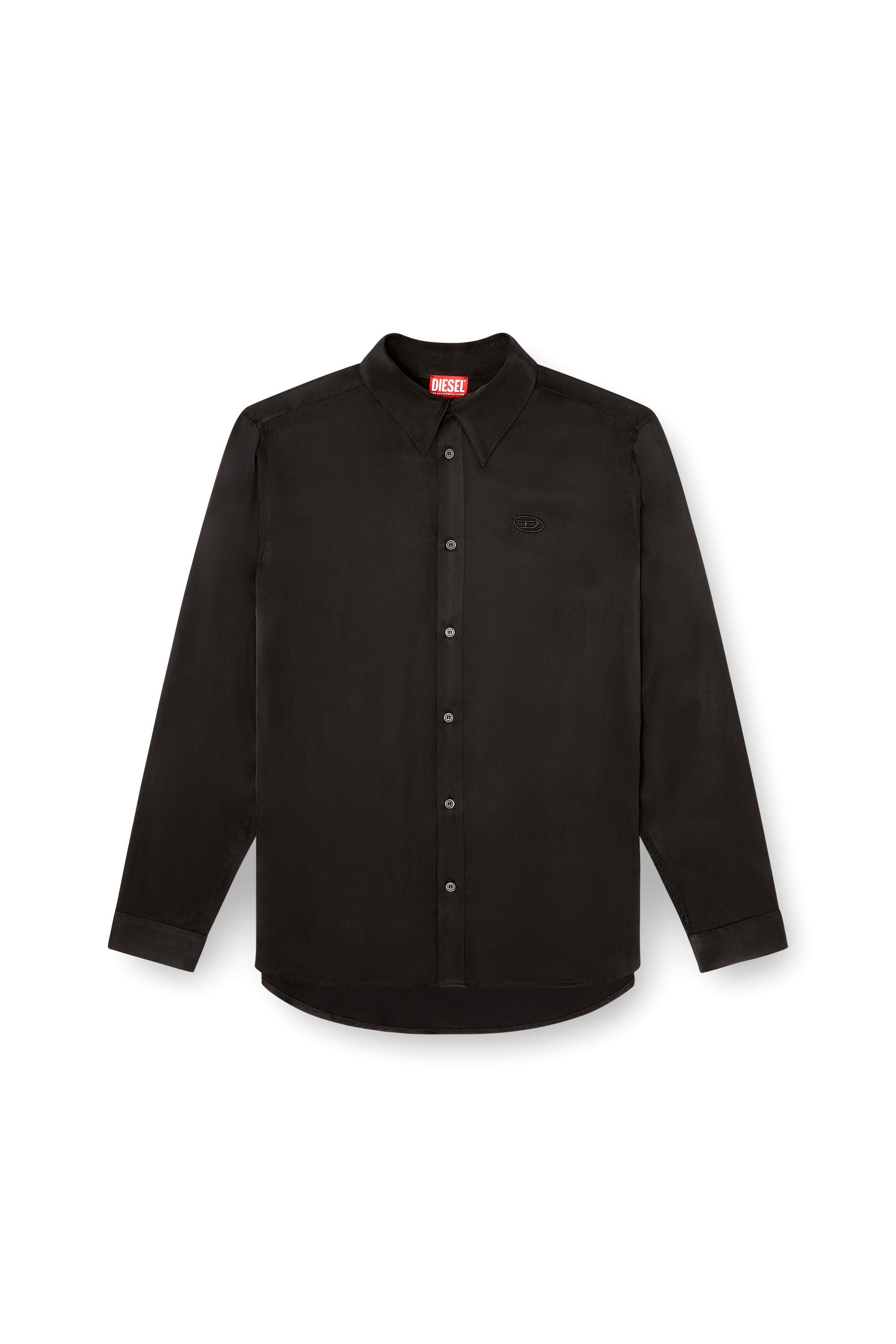 Men's Cupro shirt with embroidered logo Black
