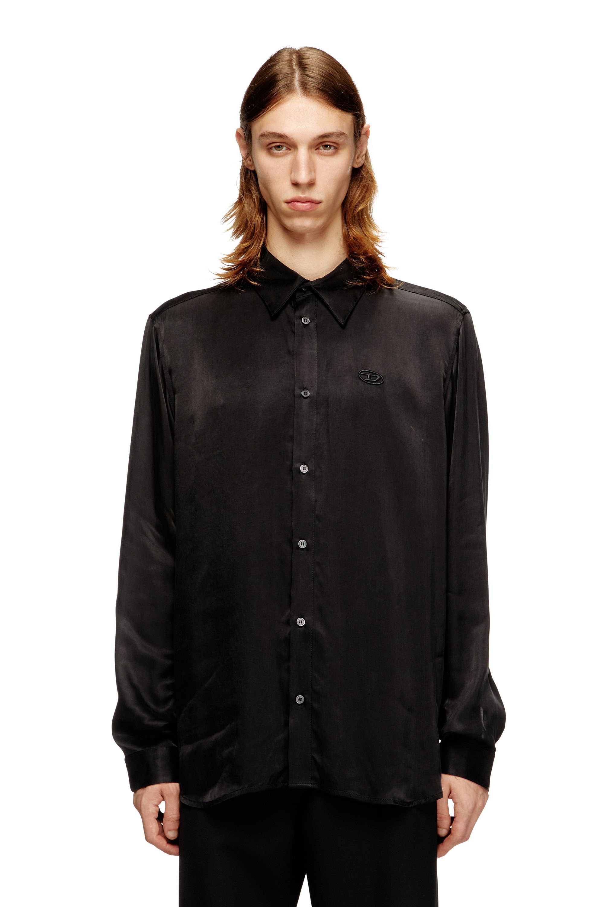 Men's Cupro shirt with embroidered logo Black