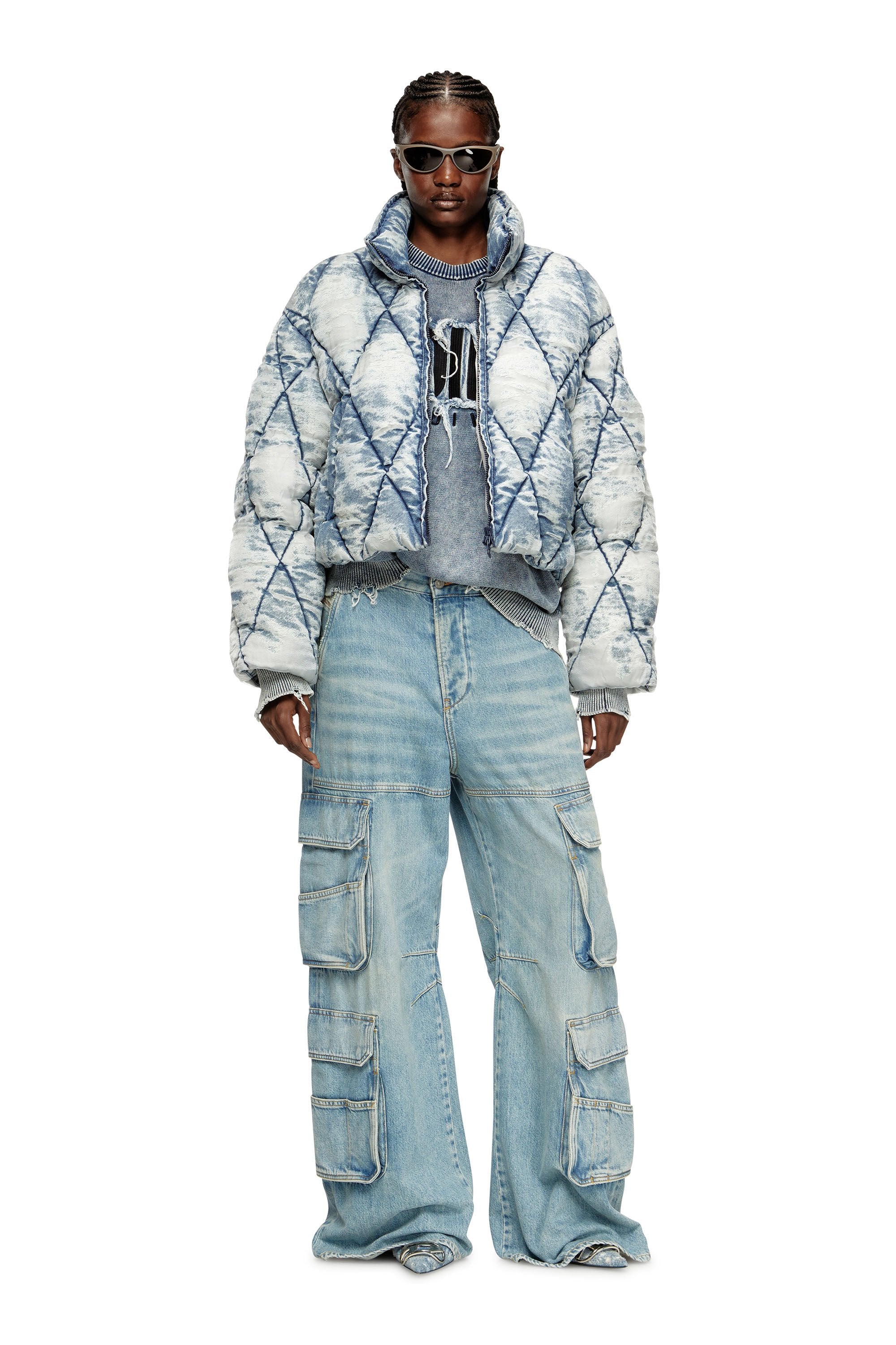 Women's Puffer jacket in argyle-quilted devoré shell Blue