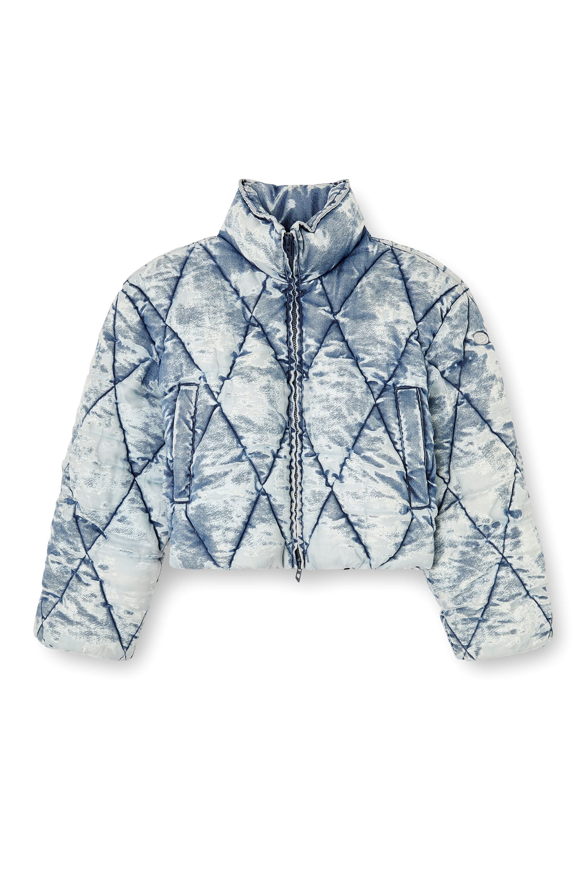 Women's Puffer jacket in argyle-quilted devoré shell Blue