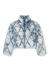 Women's Puffer jacket in argyle-quilted devoré shell Blue