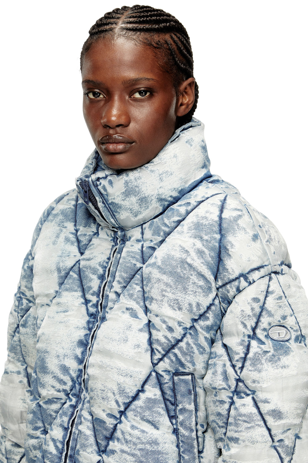 Women's Puffer jacket in argyle-quilted devoré shell Blue