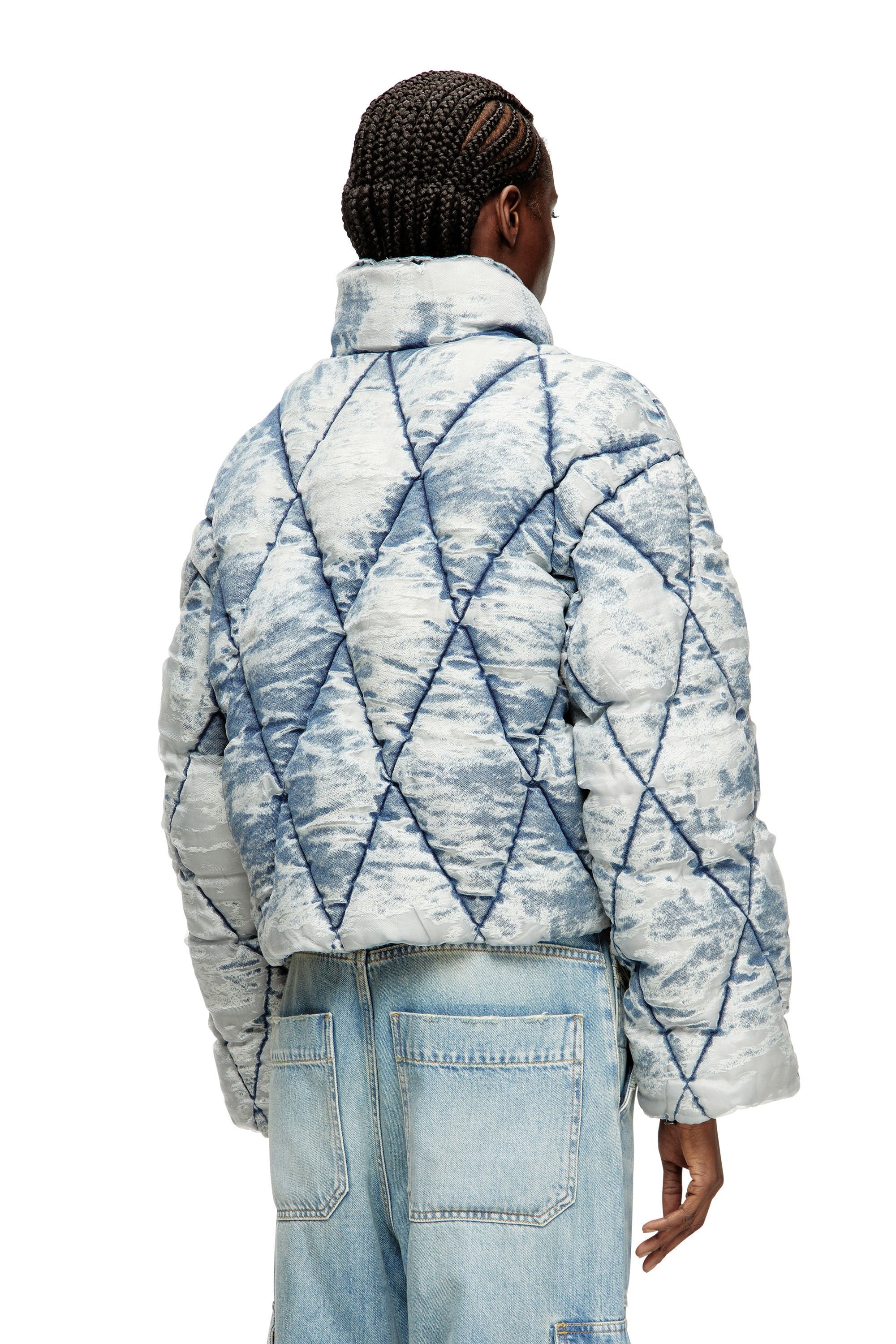 Women's Puffer jacket in argyle-quilted devoré shell Blue
