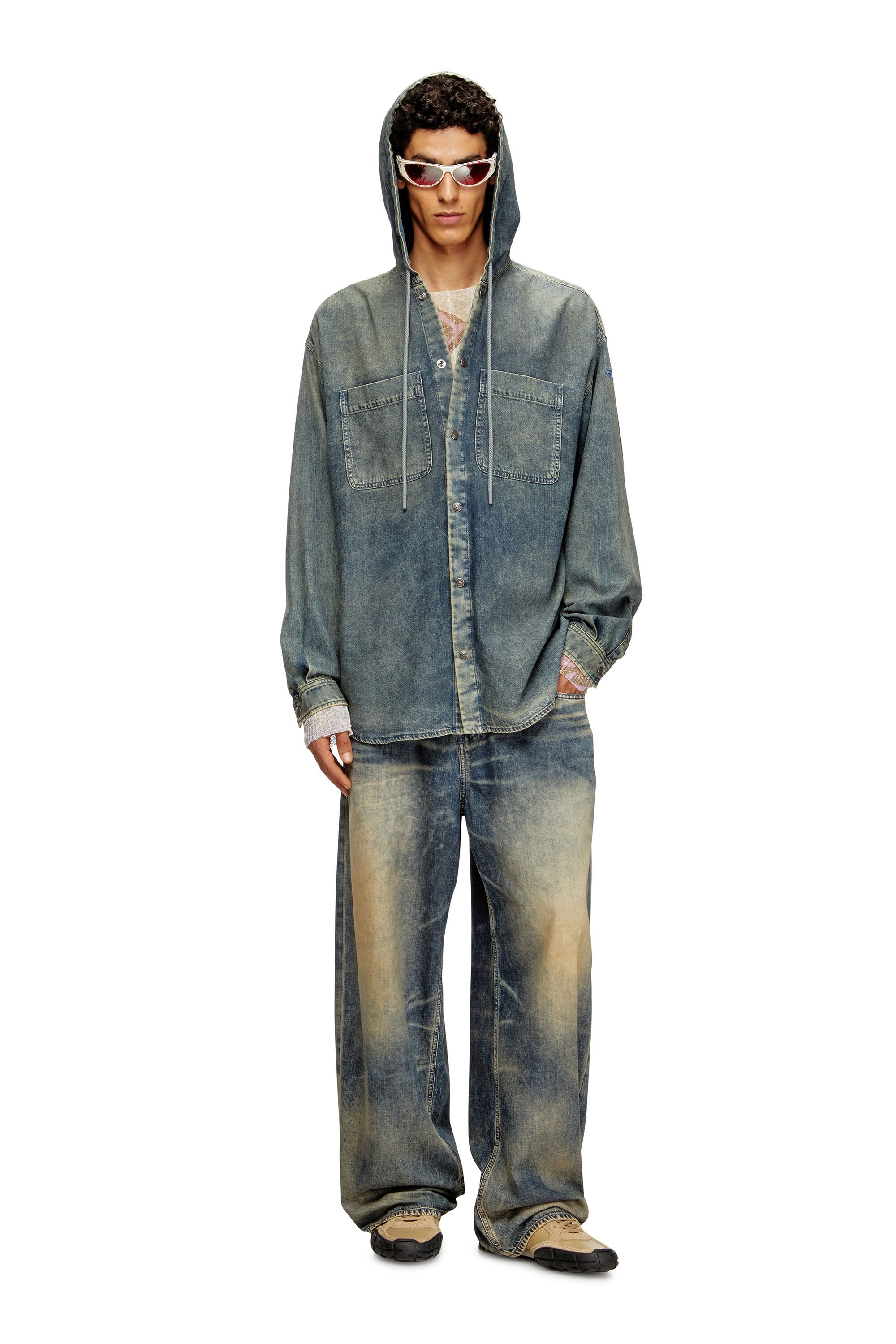 Men's Overshirt in marbled coated denim Blue