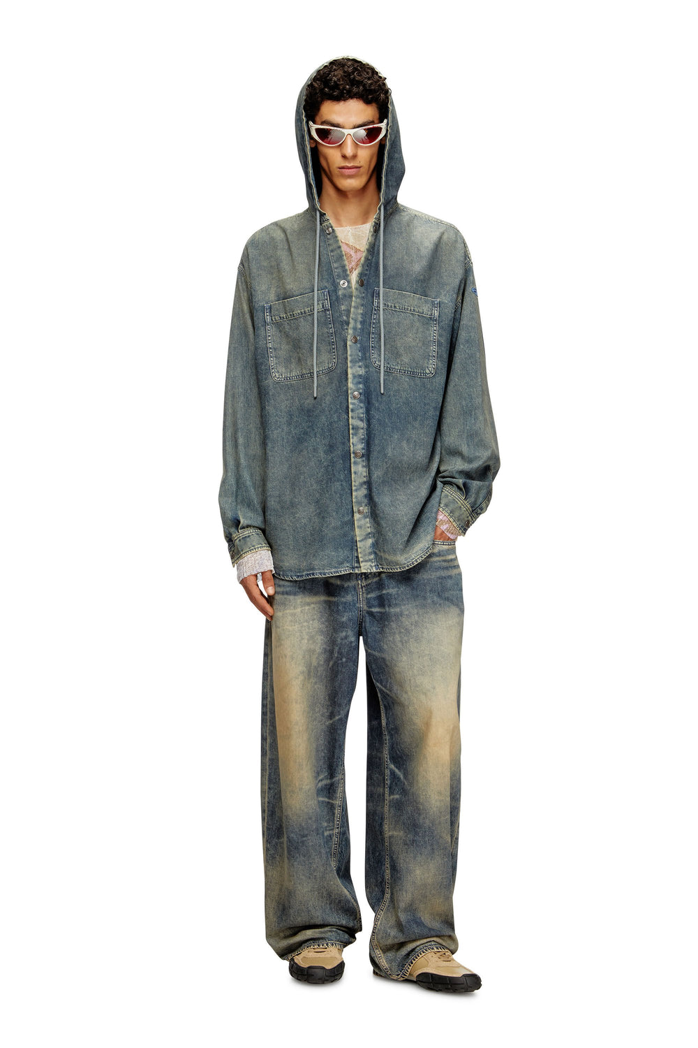 Men's Overshirt in marbled coated denim Blue