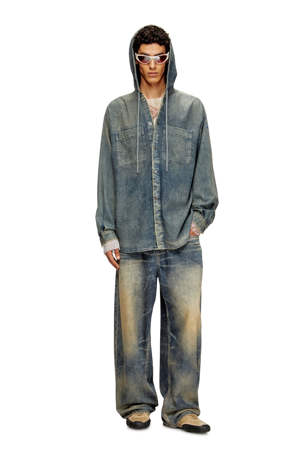 Men's Overshirt in marbled coated denim Blue