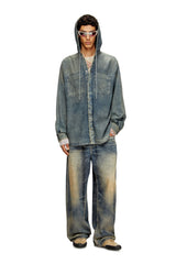 Men's Overshirt in marbled coated denim Blue