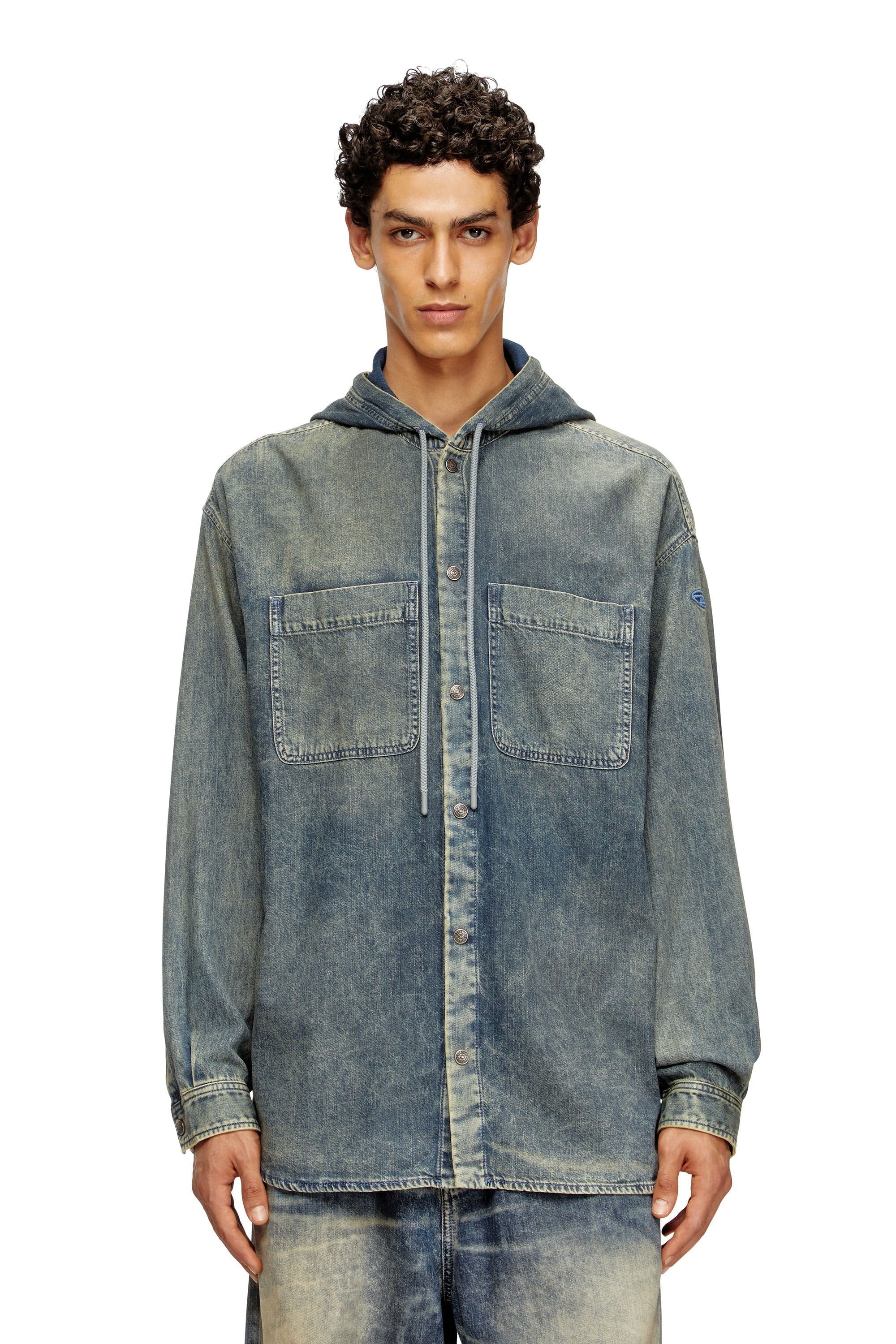 Men's Overshirt in marbled coated denim Blue