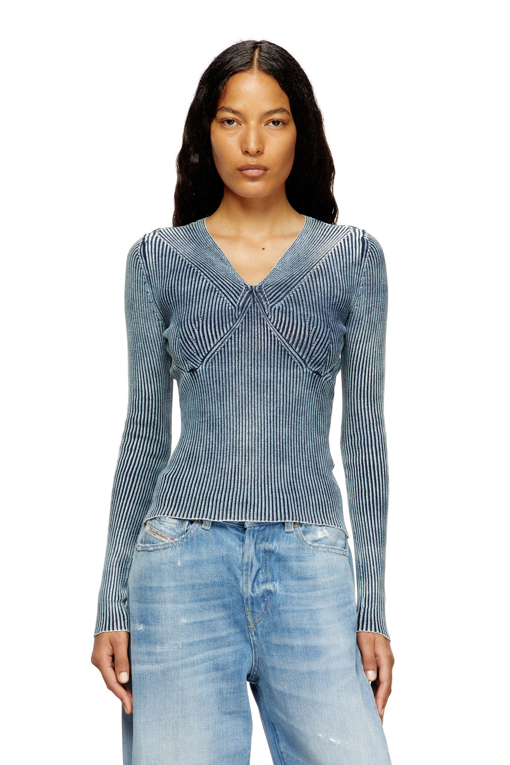 Women's Denim-yarn jumper with shiny effect Blue