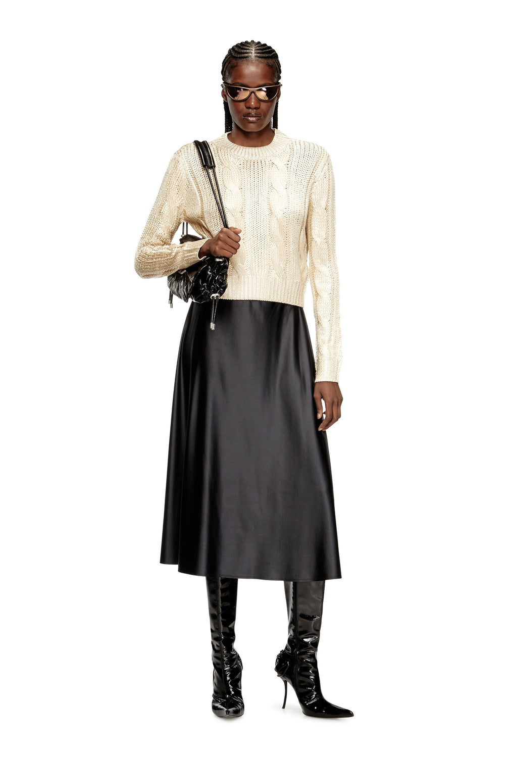 Women's Cable-knit jumper with shiny effect Beige