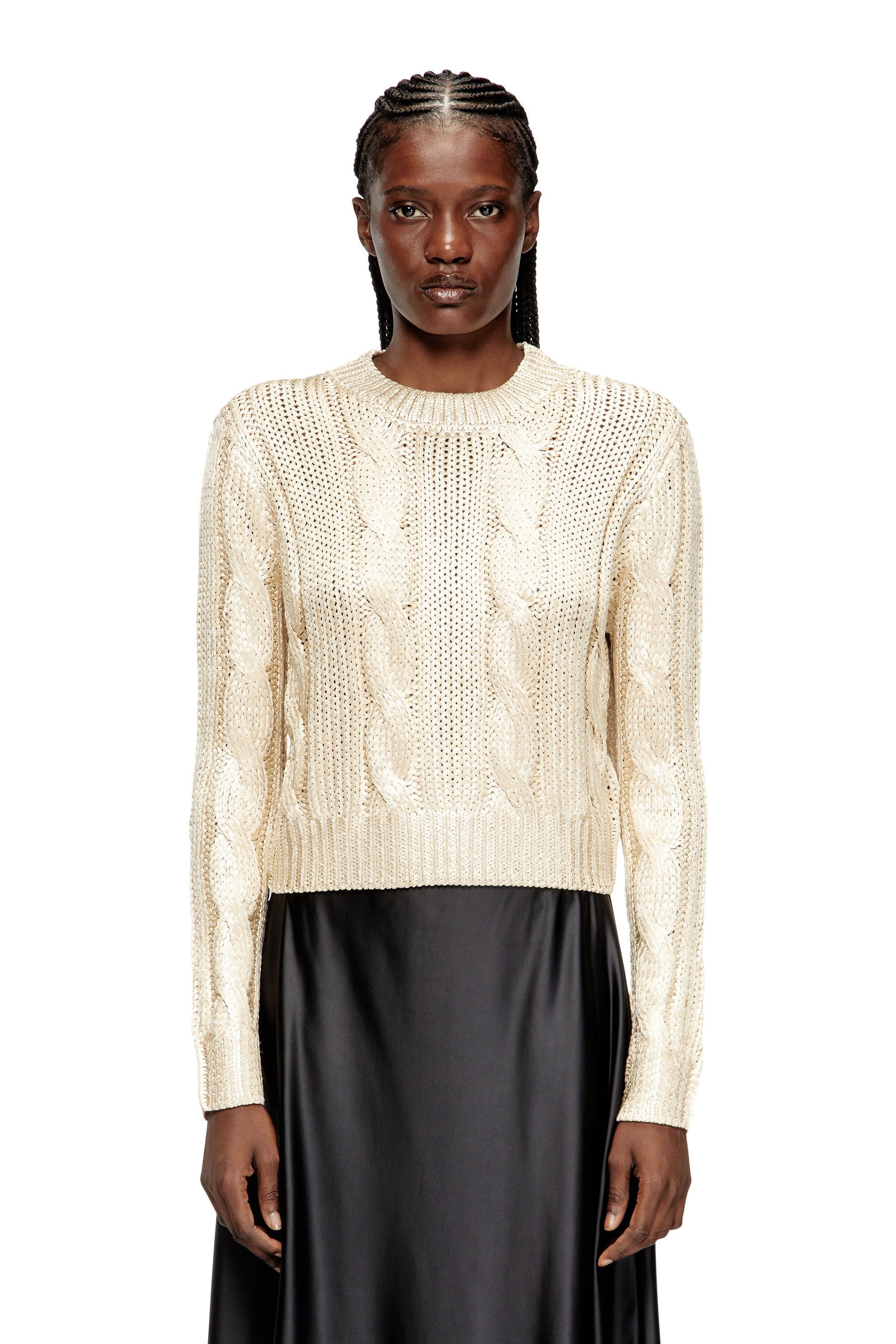 Women's Cable-knit jumper with shiny effect Beige