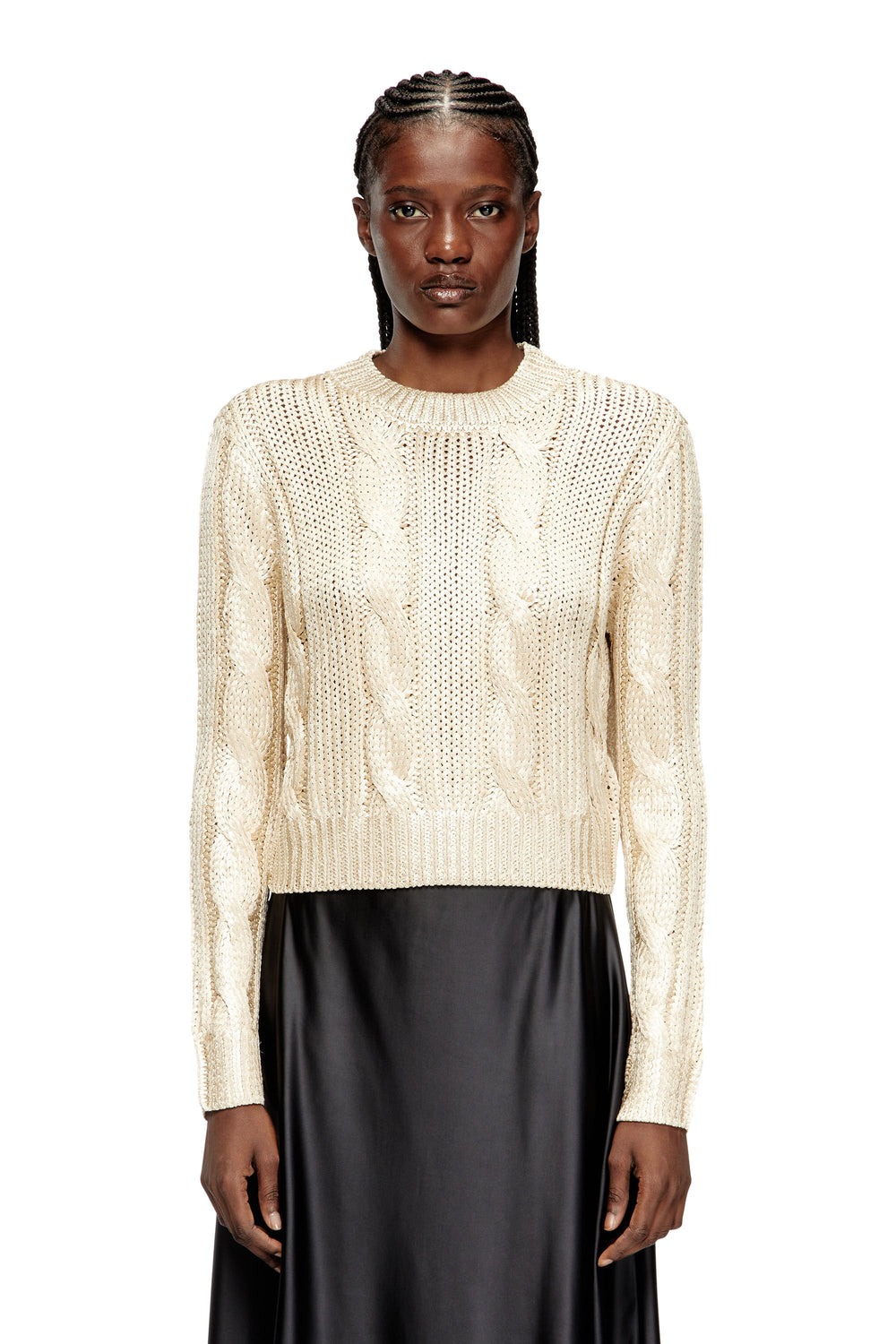Women's Cable-knit jumper with shiny effect Beige