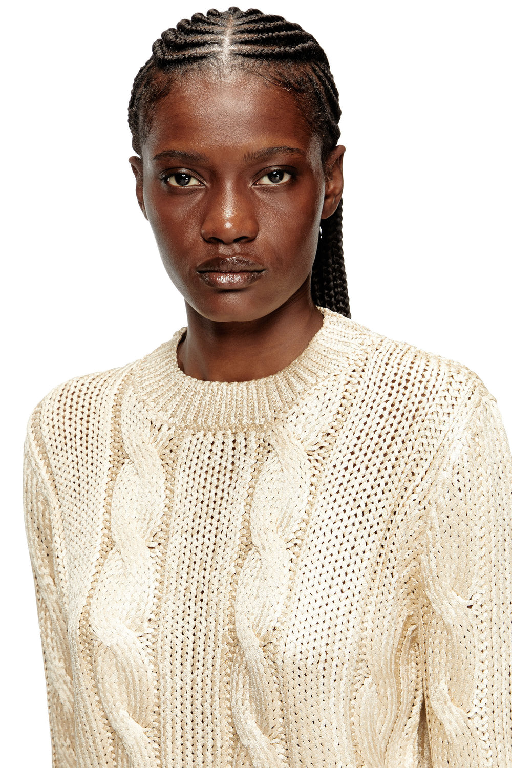 Women's Cable-knit jumper with shiny effect Beige