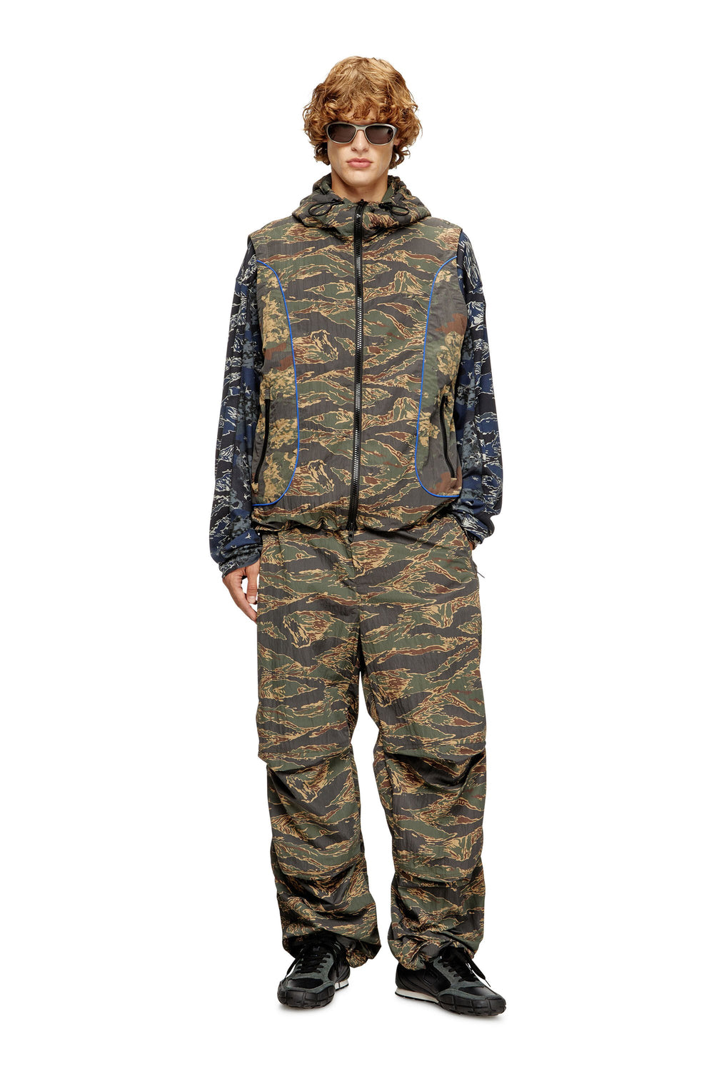 Men's Cargo pants in camo-print nylon Green