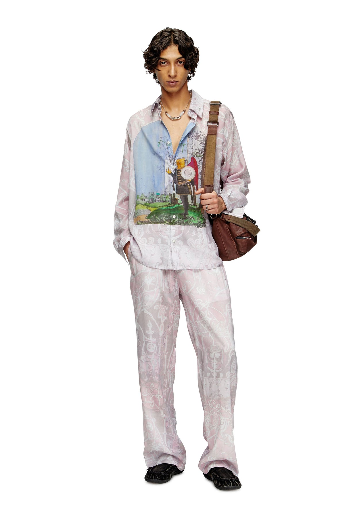 Women's Track pants with medieval print Pink