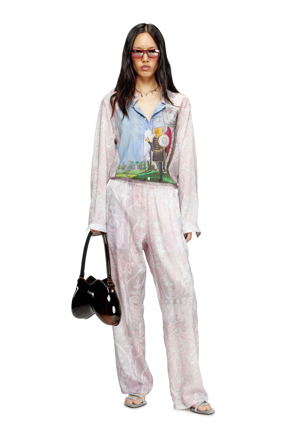 Women's Track pants with medieval print Pink