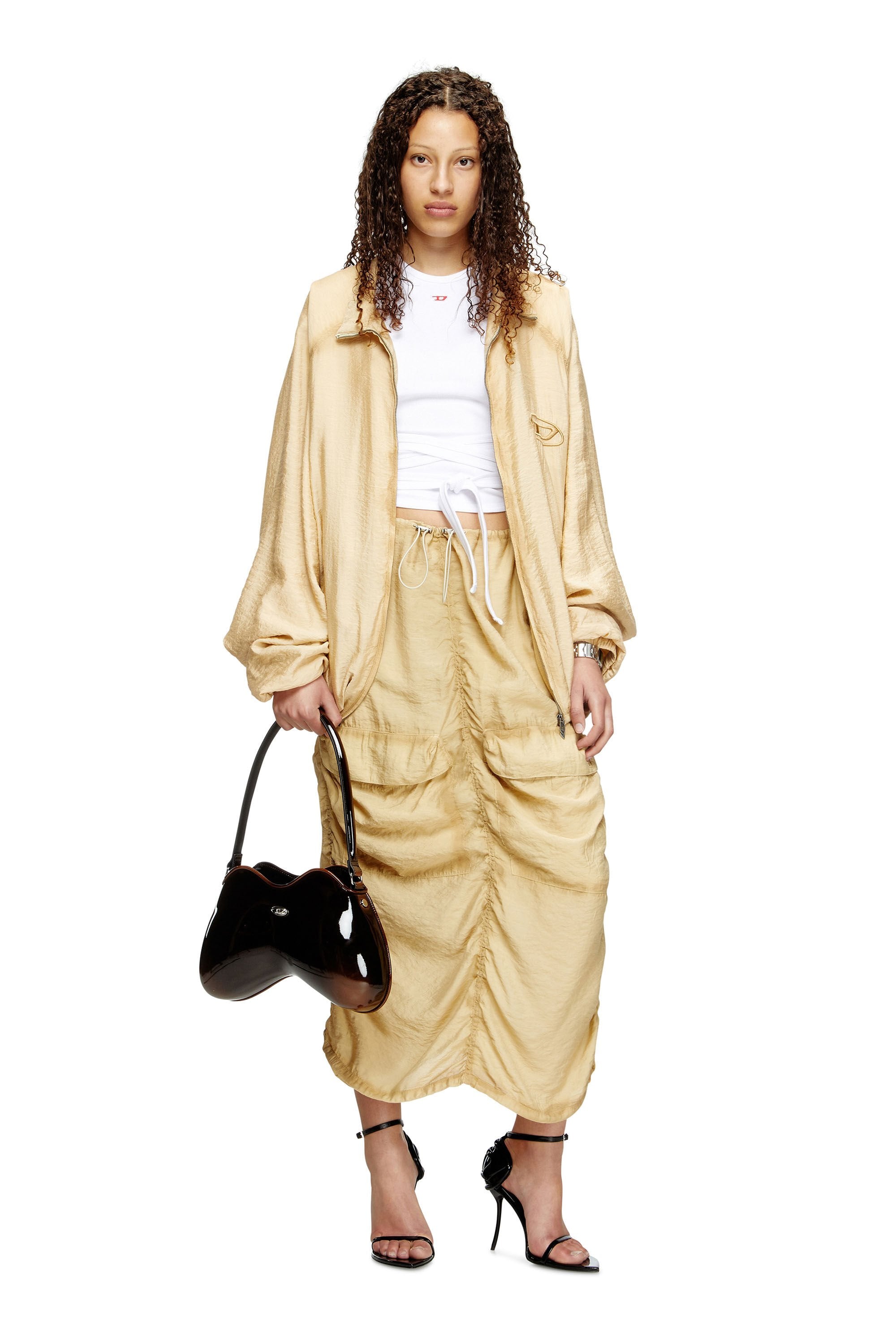 Women's Cargo midi skirt in treated viscose-nylon Beige