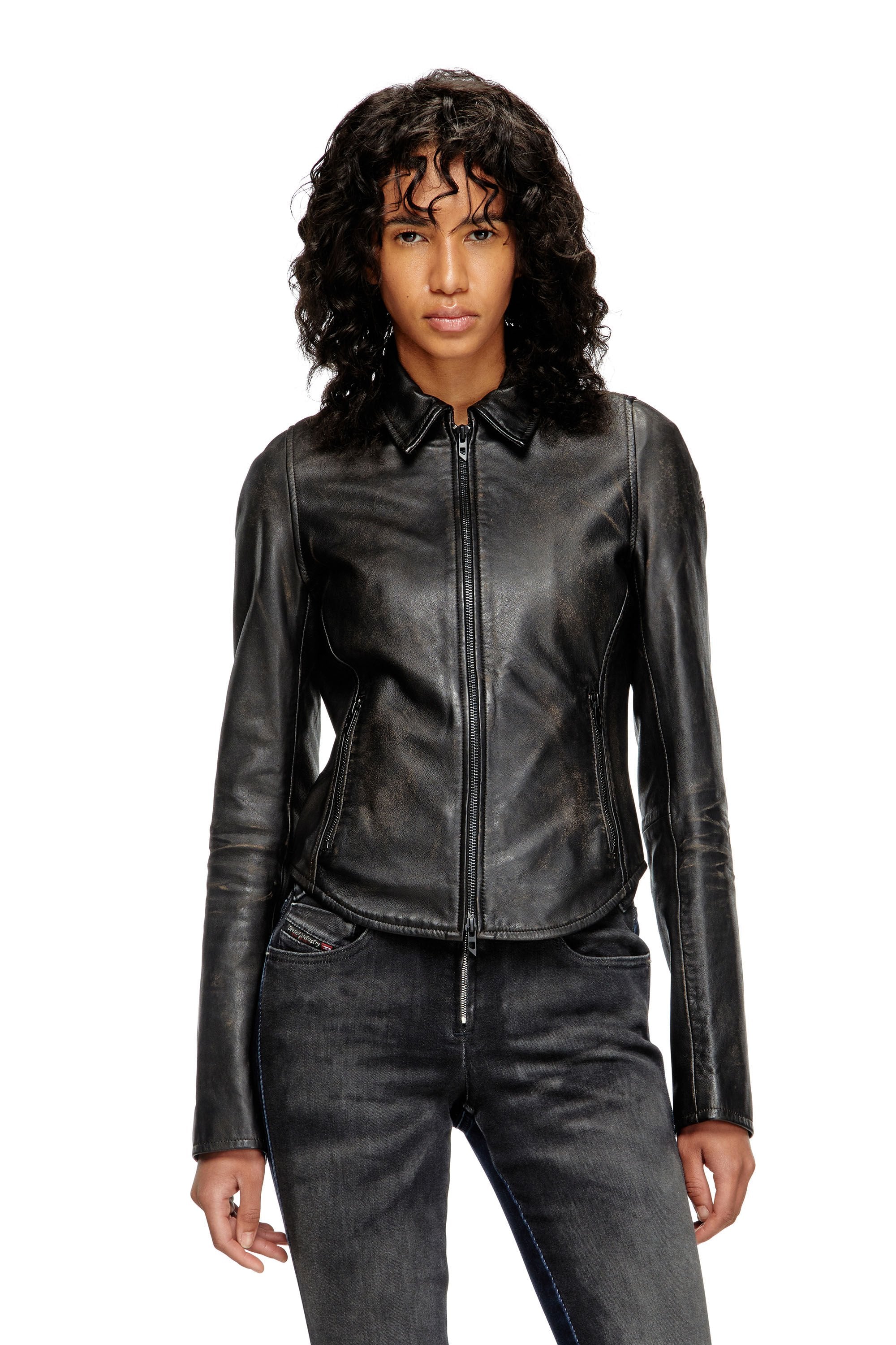 Women's Distressed leather jacket Black
