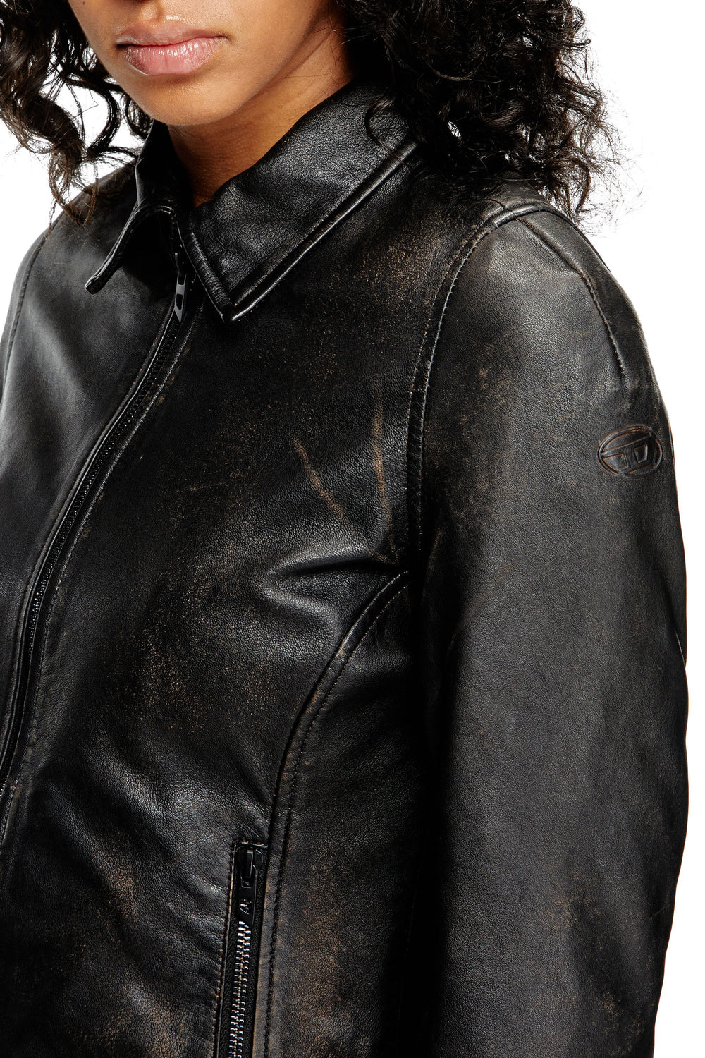 Women's Distressed leather jacket Black