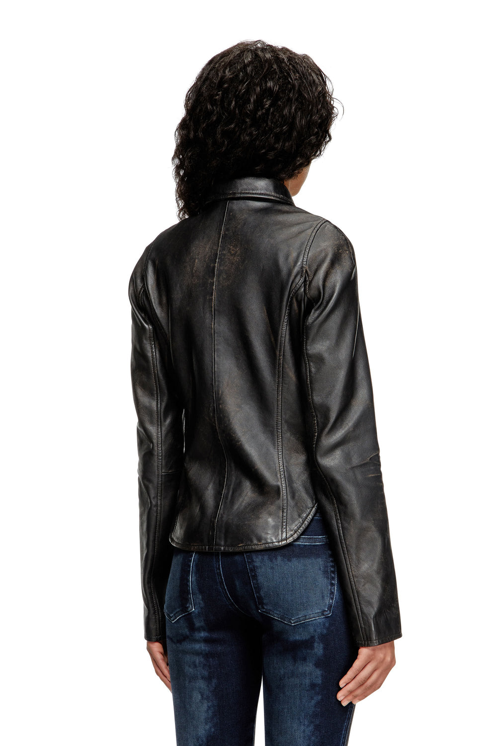 Women's Distressed leather jacket Black