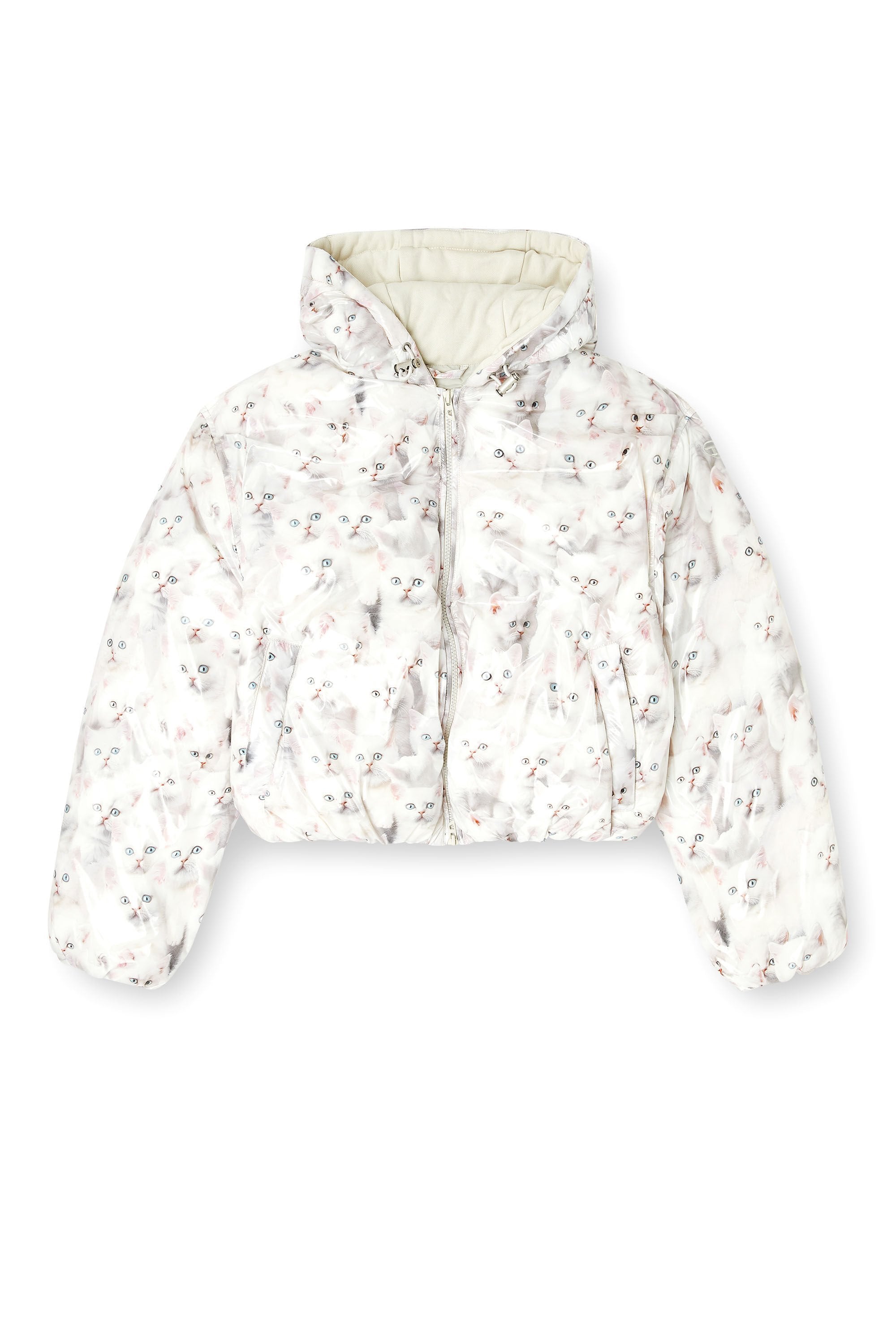 Women's Padded jacket with cat print White